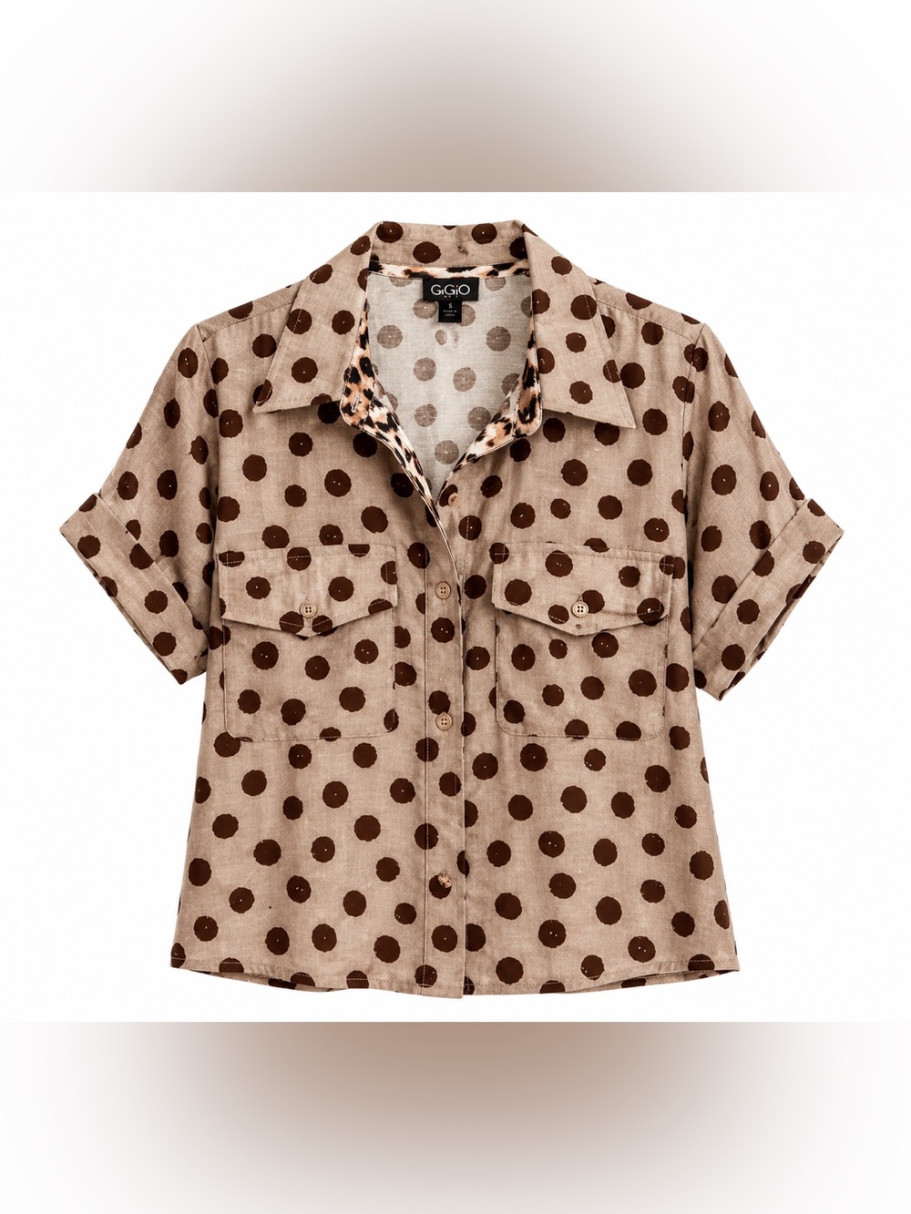 G.GIO Tan & Brown Polka Dot Button-Down Shirt